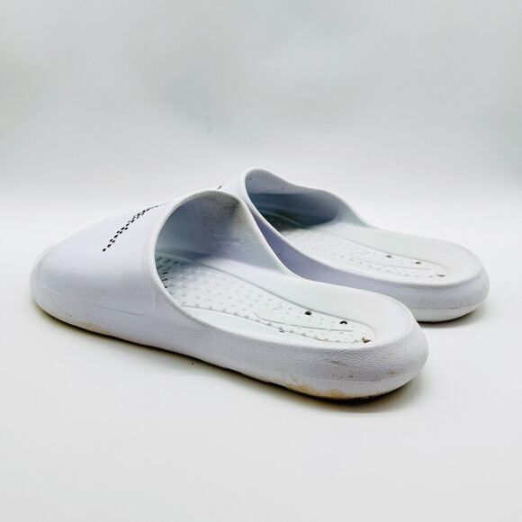 Nike Victori One Mens 13 White Black Swoosh One Shadow Slides Sandals Shoes - Picture 6 of 12